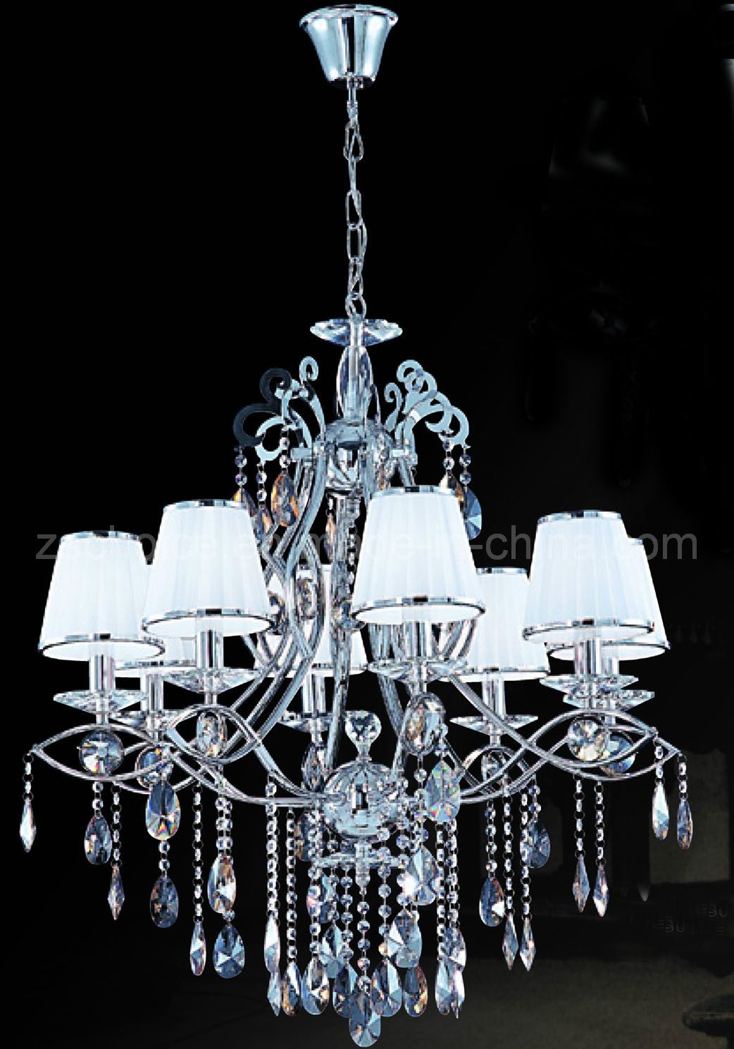 Simple Style White Cloth Lampshade Chandelier