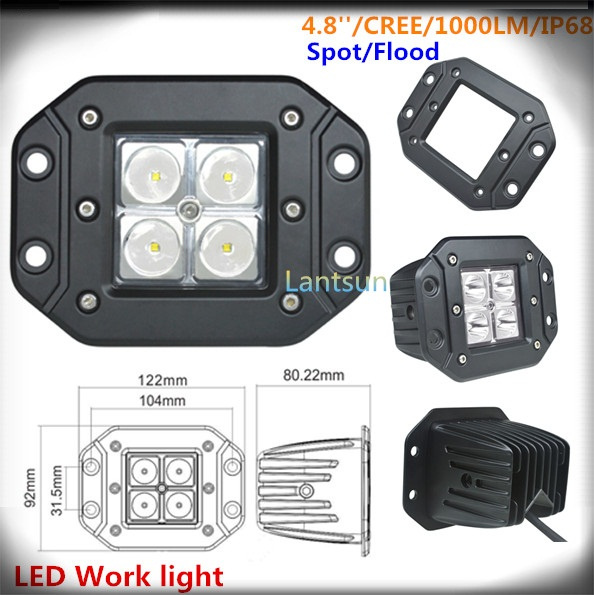 High Intensity 12W CREE LED Work Light 4X4 SUV LED off Road Light for ATV