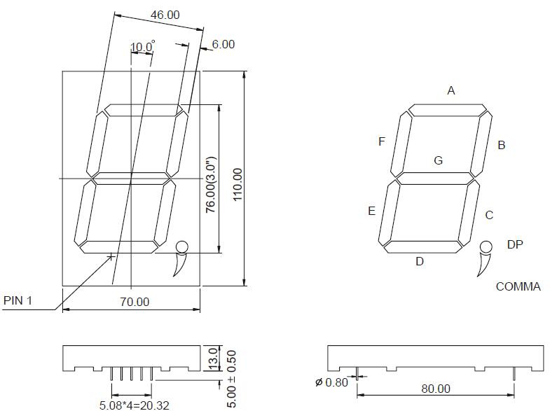 3 Inch 7 Segment LED Display with Comma