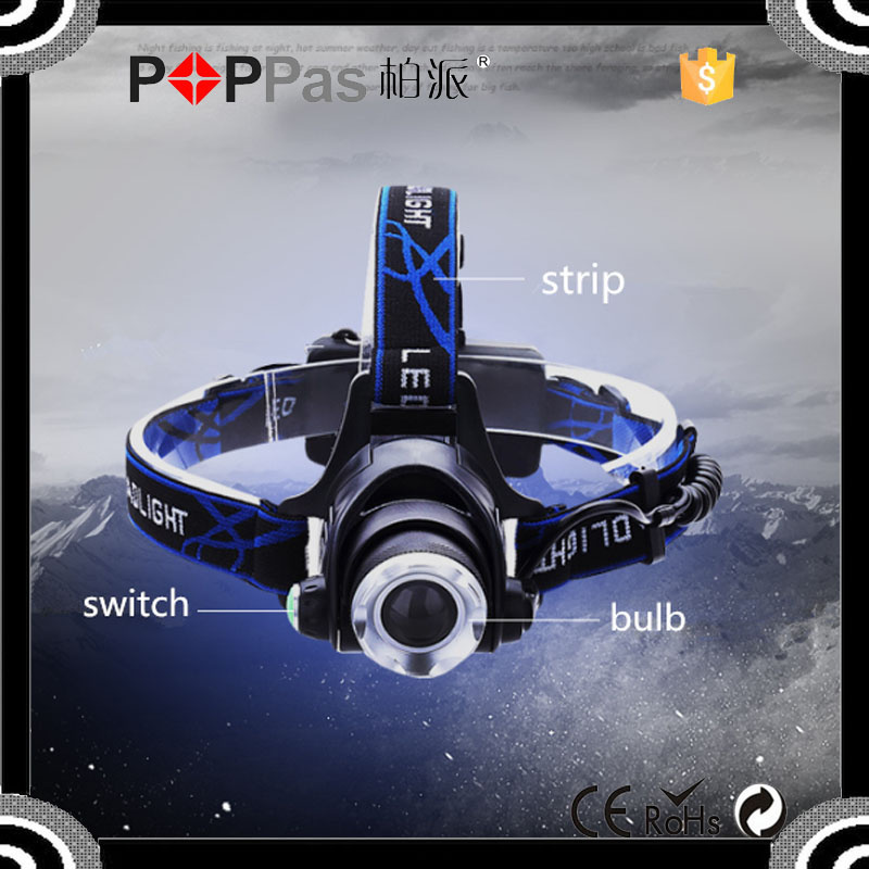 Poppas T90 Telescopic Xml T6 High Power Headlight for Outdoors Safetys Plastic Camping LED Headlamp