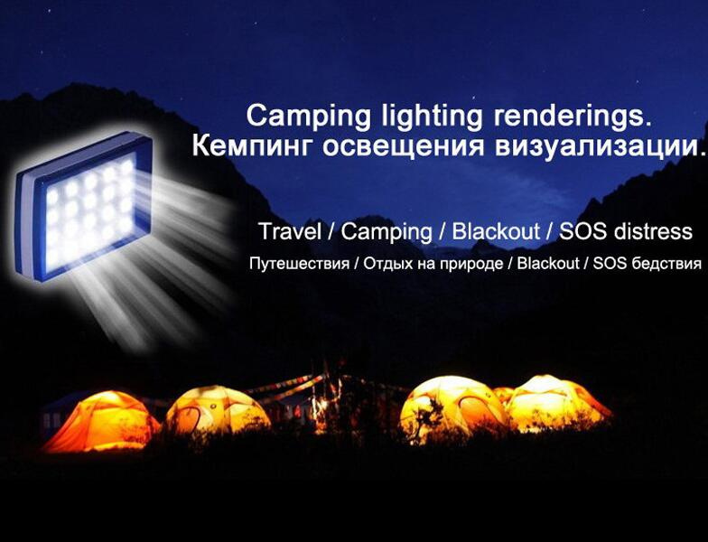 Solar Power Bank External Backup Battery LED Camp Light