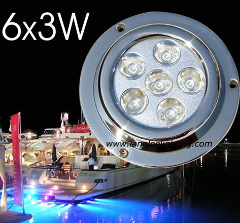 LED Underwater Boat Light (6X3W, 10-30V, Blue)