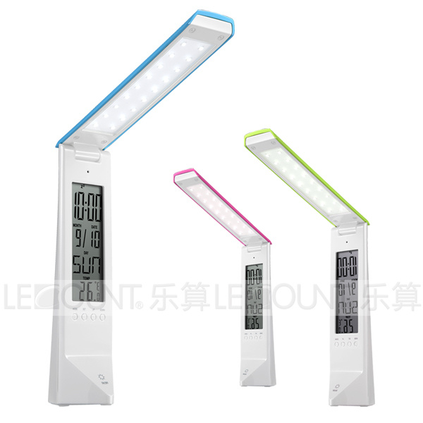 Diamond Base Portable & Foldable & Rechargeable LED Table Lamp with LCD Calendar (LTB765)