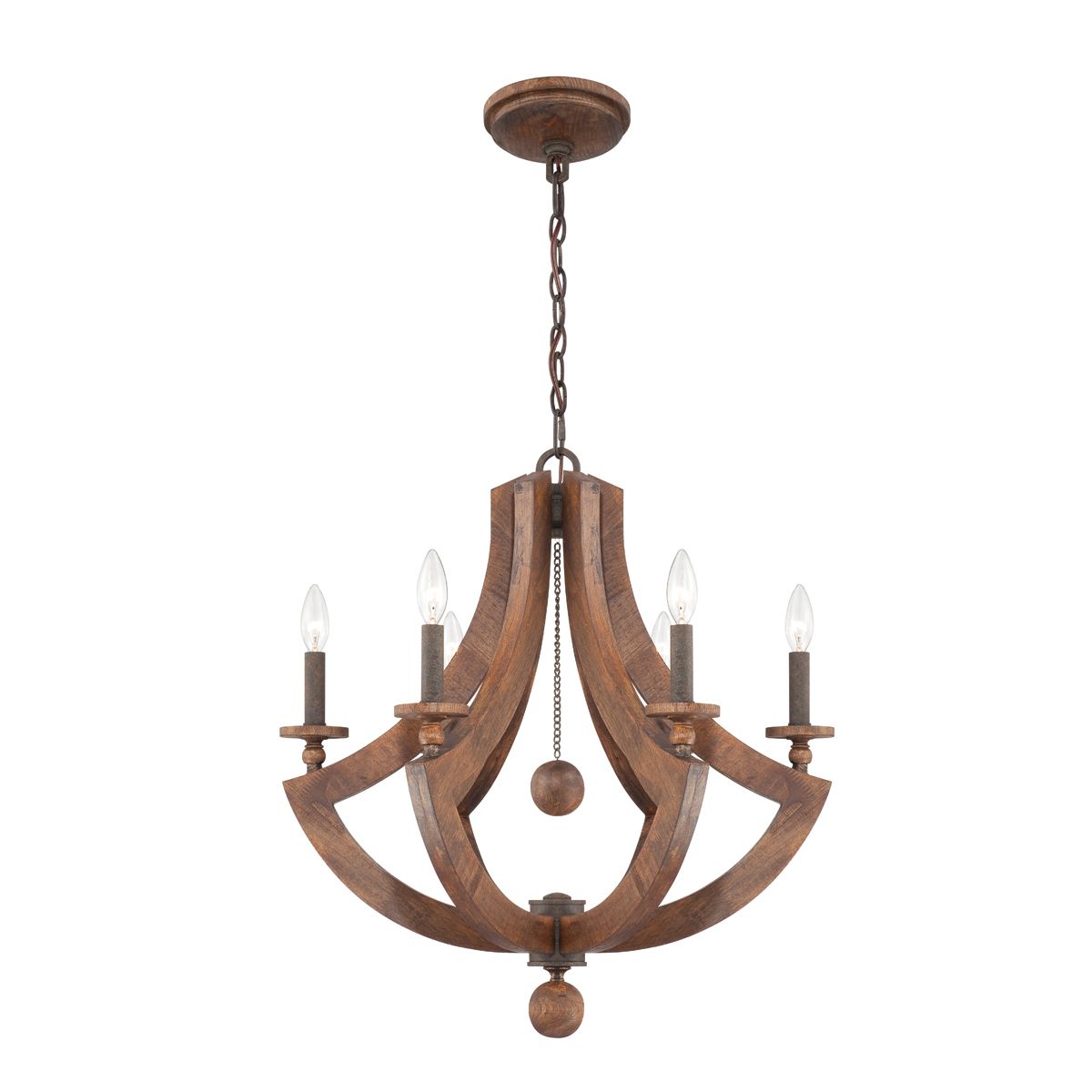 6 Light Wood Frame Chandelier