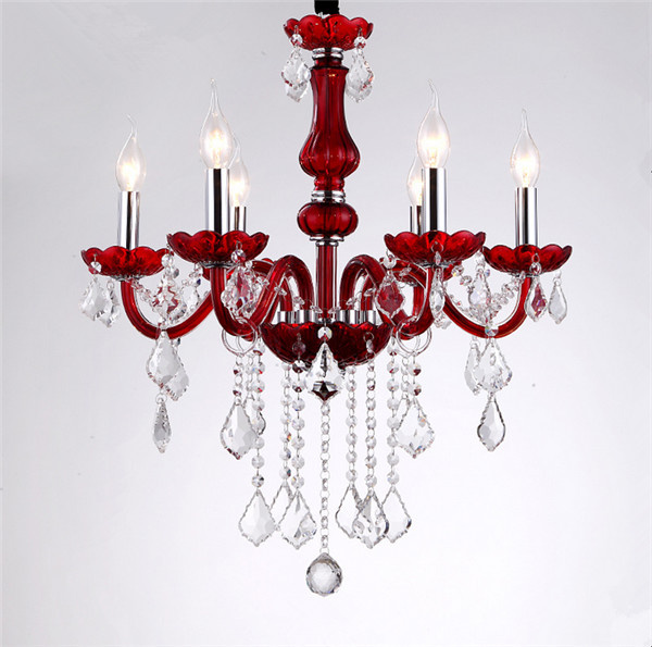 Red Drop 6 Lights Candle Chandelier Crystal