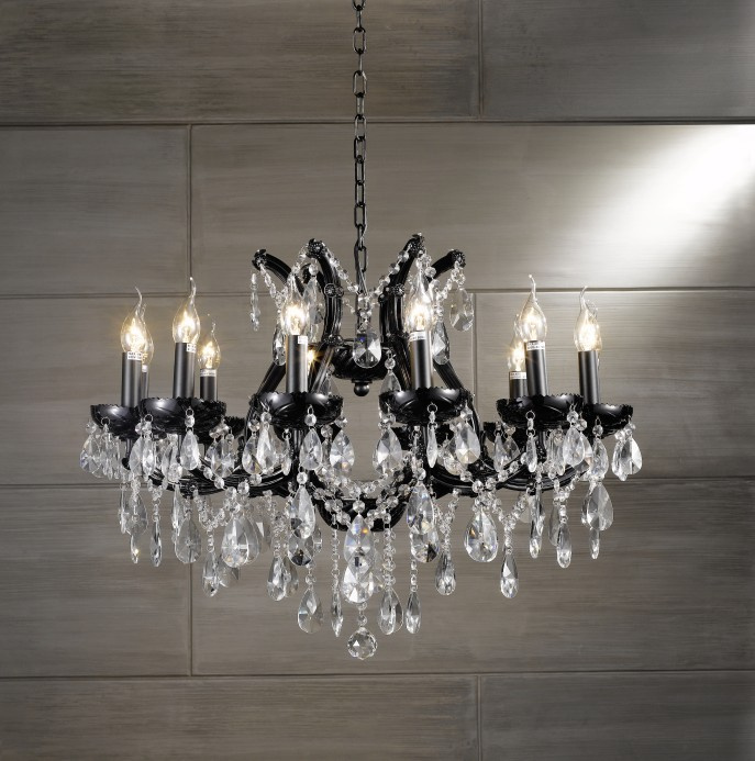 Black Candle Crystal Chandelier (60101-12L)