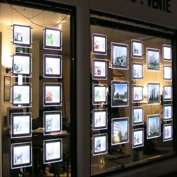 Thin LED Crystal Light Box with Acrylic Frameled Crystal Light Box for Real Estate Window Display
