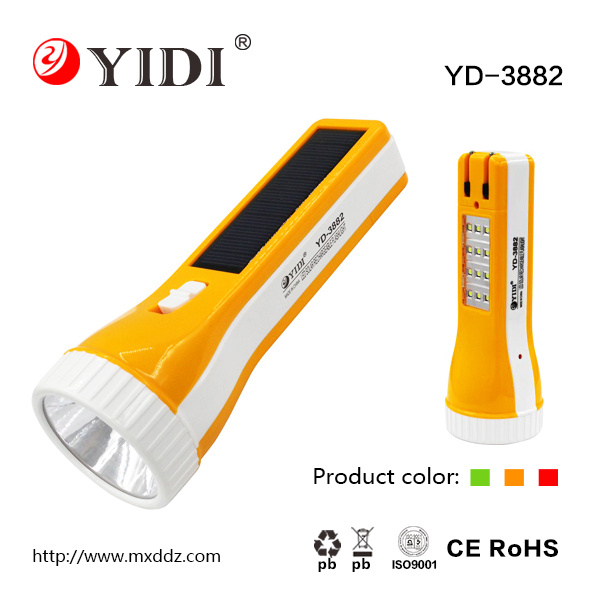 OEM&ODM Solar Powered LED Rechargeable Plastic Flashlight