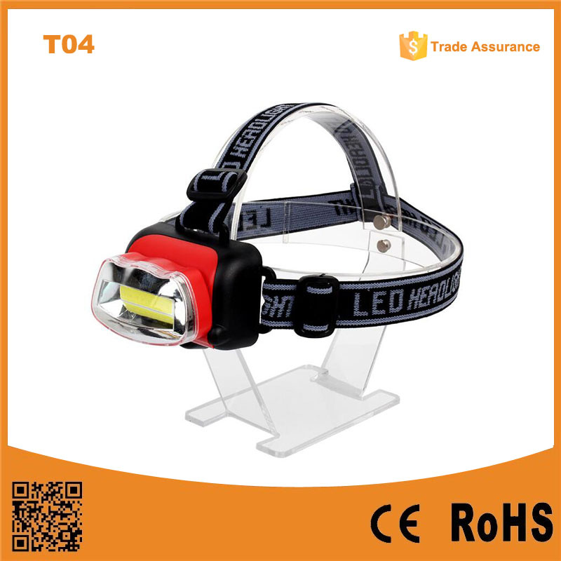 T04 The Best Factory Cheap COB LED Headlamp AA Plastic Camping Outdoor Waterproof LED Headlight