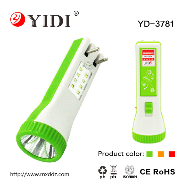 0.5W Rechargeable Plastic LED Torch Flashlight with 4V Battery