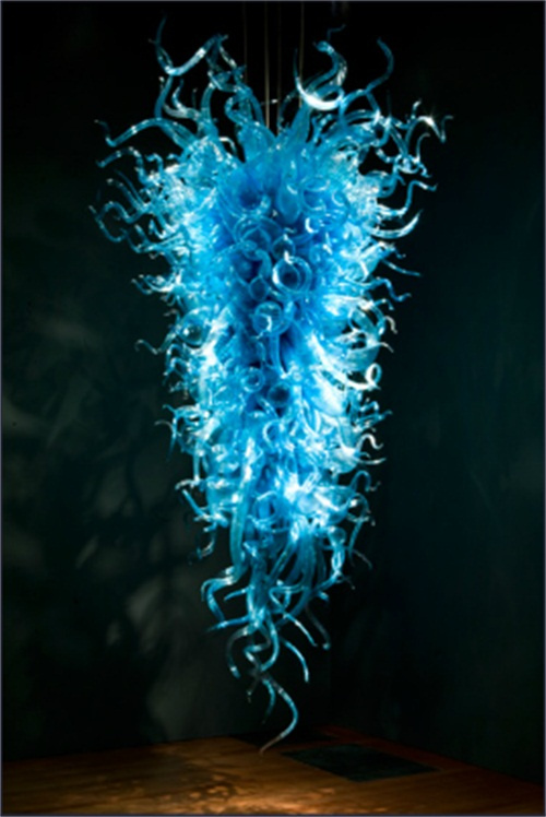 Blue Mouth Blown Glass Chandelier for Restaurant Decoration