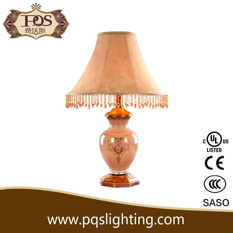 Traditional Pattern Glass Table Lamp with Fabric Shade