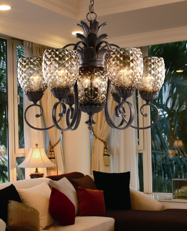 Pineapple Cast Iron Glass Chandelier Light Pendant Lamp