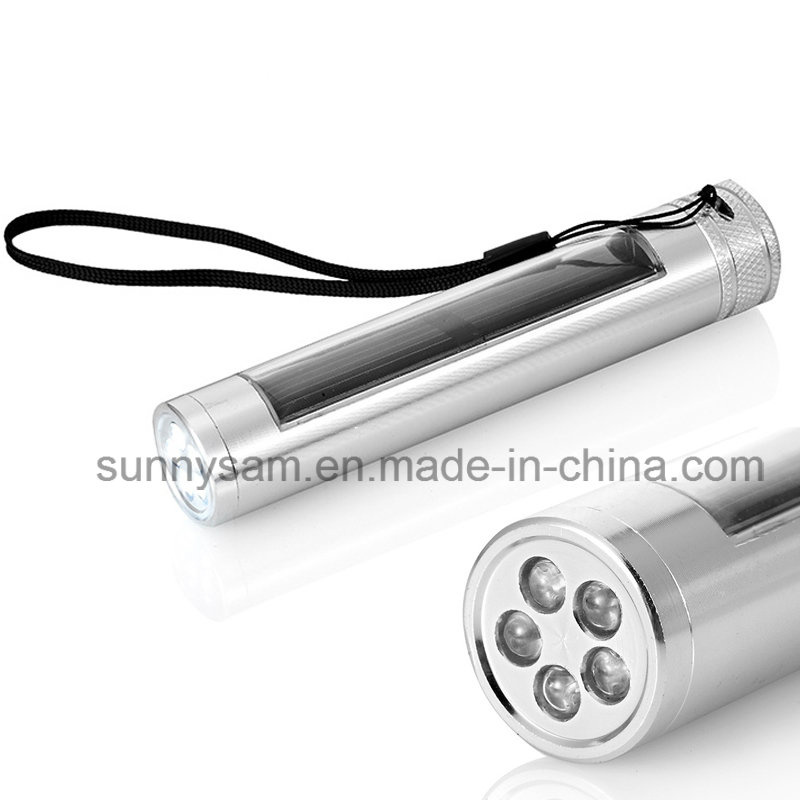 5 LED Portable Aviation Aluminum Alloy LED Solar Flashlight