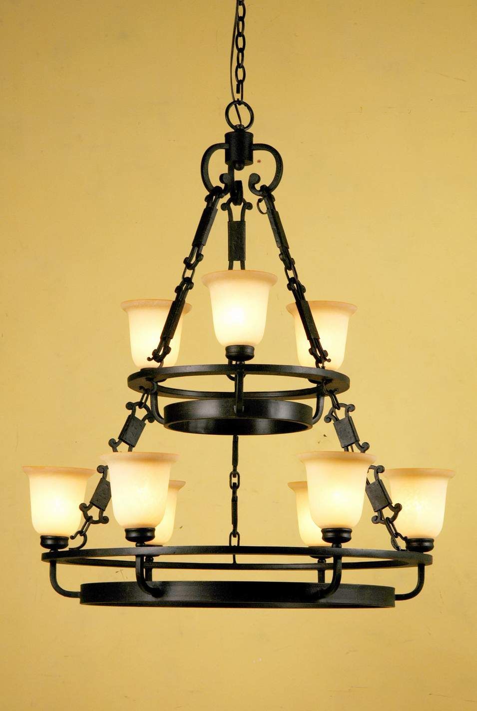European Antique Iron Chandelier with Glass Shape Matte Black