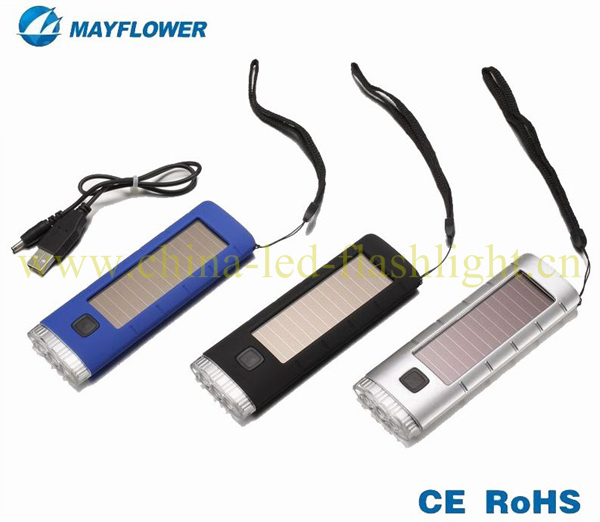 3 LED Solar Flashlight With USB Interface