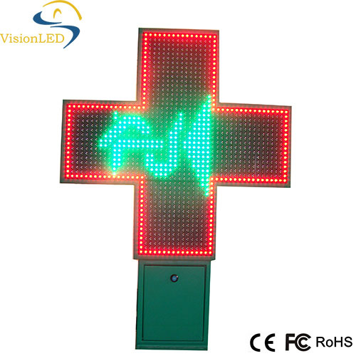 80*80 Full Color Time Date Temperature Outdoor Advertising LED Cross Pharmacy Display
