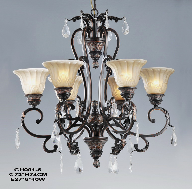 Antique Brass Glass Crystal Chandelier (Cm001-6L)