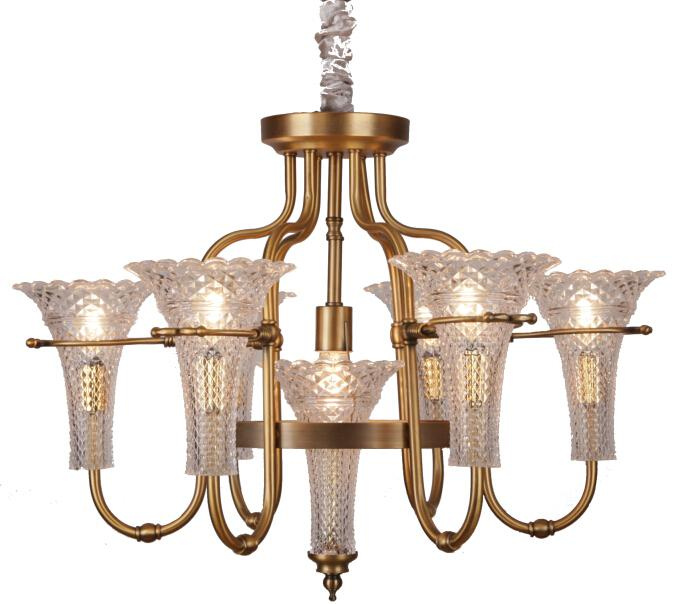 Iron Chandelier Lighting, Metal Body, Glass Fabric, 6 Lights (SL2238-6+1)