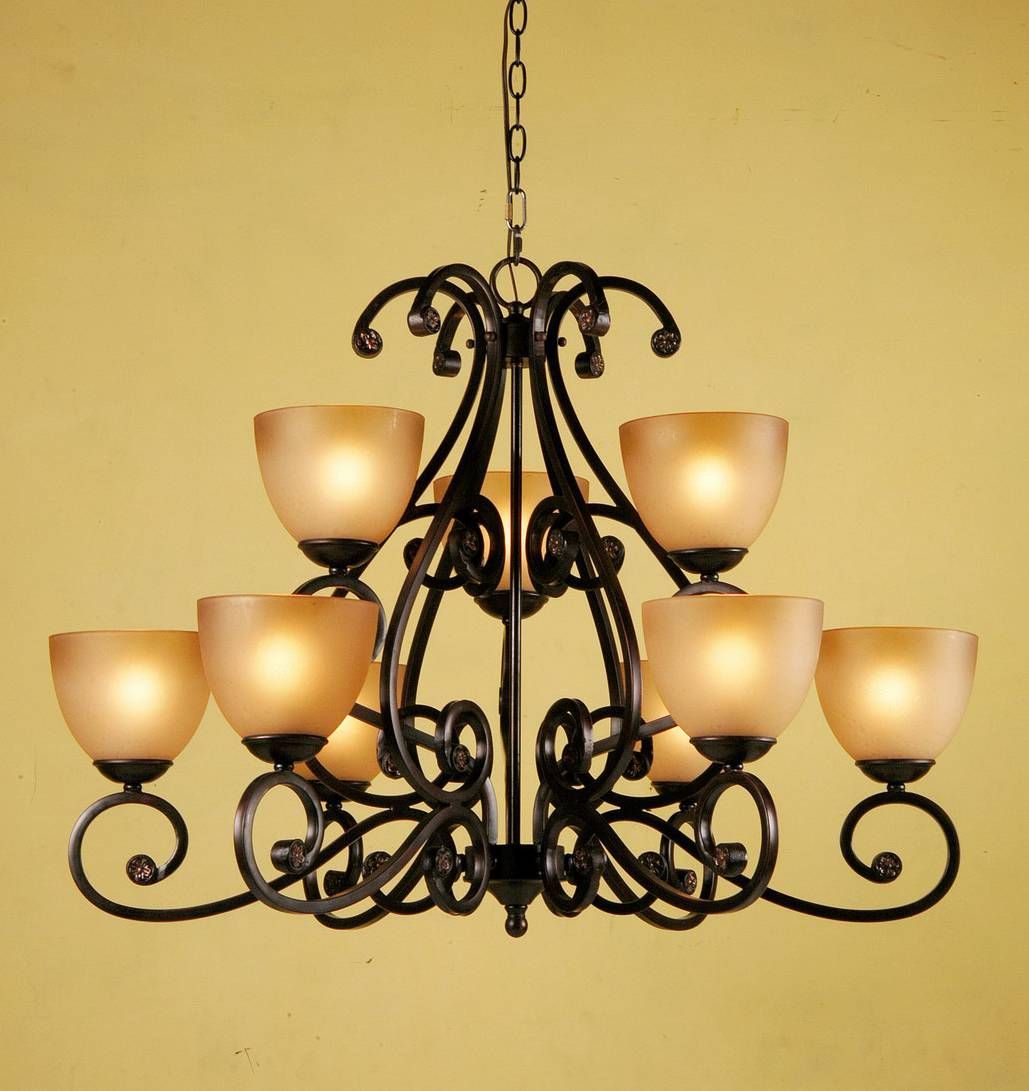 European Antique Iron Glass Chandelier