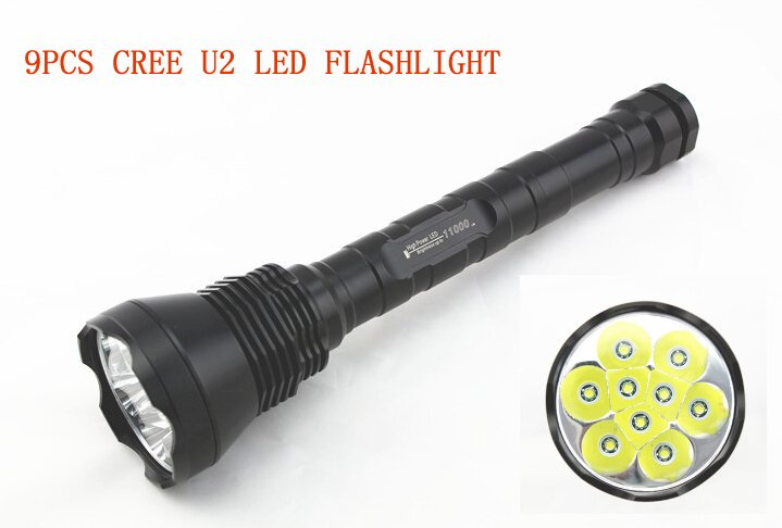 9PCS CREE U2 LED 1200m 3000lm 18650 Rechargeable Flashlight