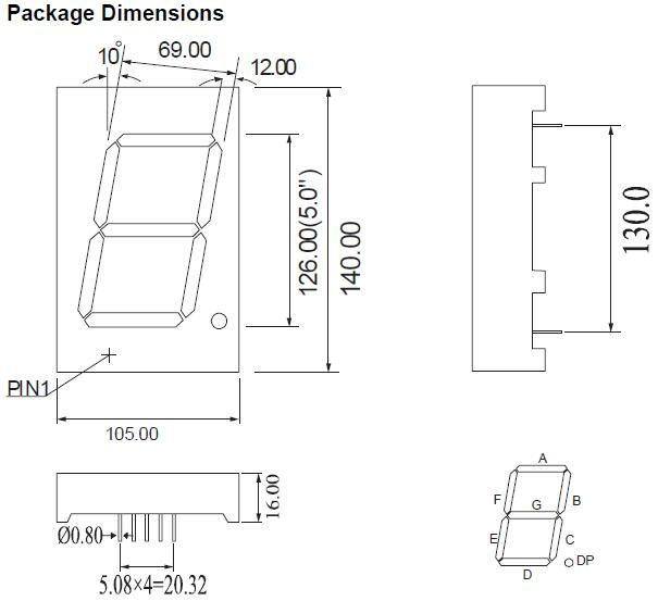 5 Inch Single Digit 7 Segment LED Display