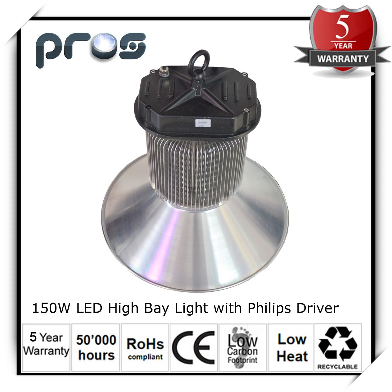 150W LED Factory High Bay Lights, 5 Year Warranty LED Hi Bay