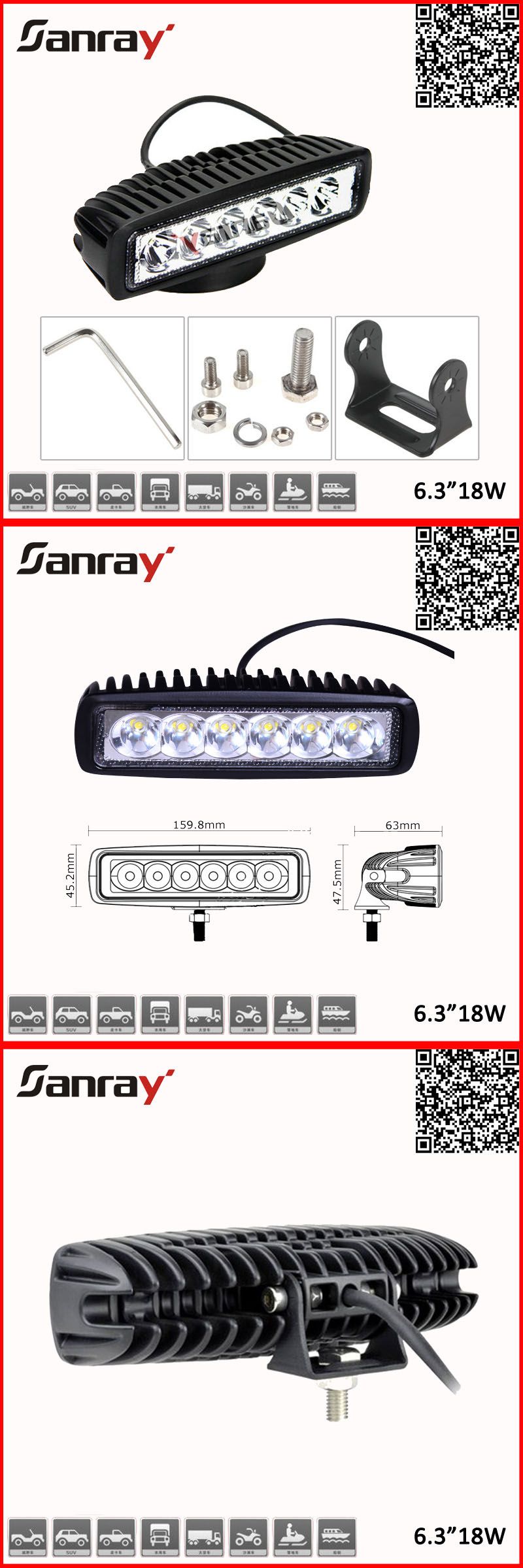 6 Inch 18W LED Car Driving Work Light