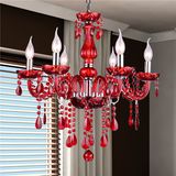 Red Decorative Modern European Crystal Candle Chandelier with 6 Lamp