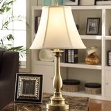 Antique Brass Table Lamps with Offwhtie Fabric Shade