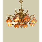 Red Alabaster with Brass Chandelier, European Style 8 Heads