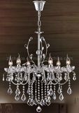 Antique 6 Light Iron Crystal Lamp Chandelier