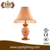 Traditional Pattern Glass Table Lamp with Fabric Shade