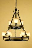 European Antique Iron Chandelier with Glass Shape Matte Black