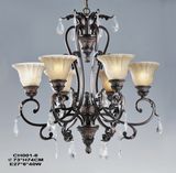 Antique Brass Glass Crystal Chandelier (Cm001-6L)