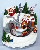 Polyresin Santa Riding Train Through Tunnel W/LED Light and Music Box