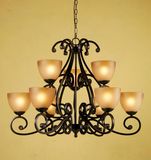 European Antique Iron Glass Chandelier