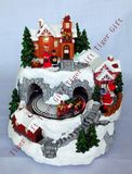 Polyresin Santa Riding Train Through Tunnel W/LED Light and Music Box