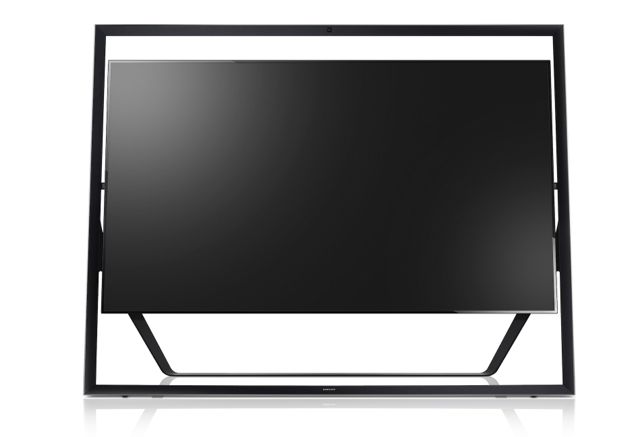 The 85-inch Samsung Ultra High Definition TV rests on a gallery stand